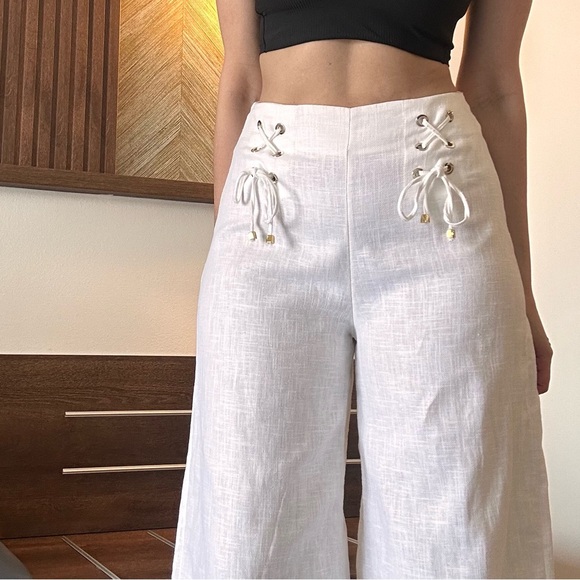 Studio F High Waist White Linen Pants - Size M - Picture 6 of 12